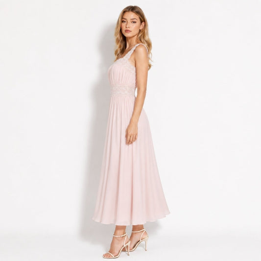 Naeva | Women's Lace Trim Chiffon Midi Dress