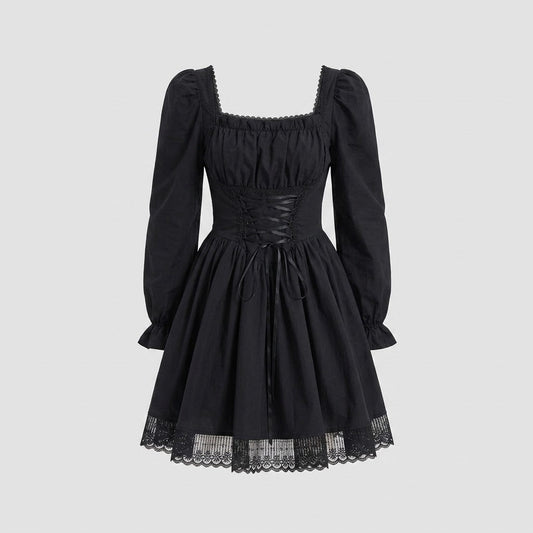 Square Neck Lace-Up Mini Dress For Women