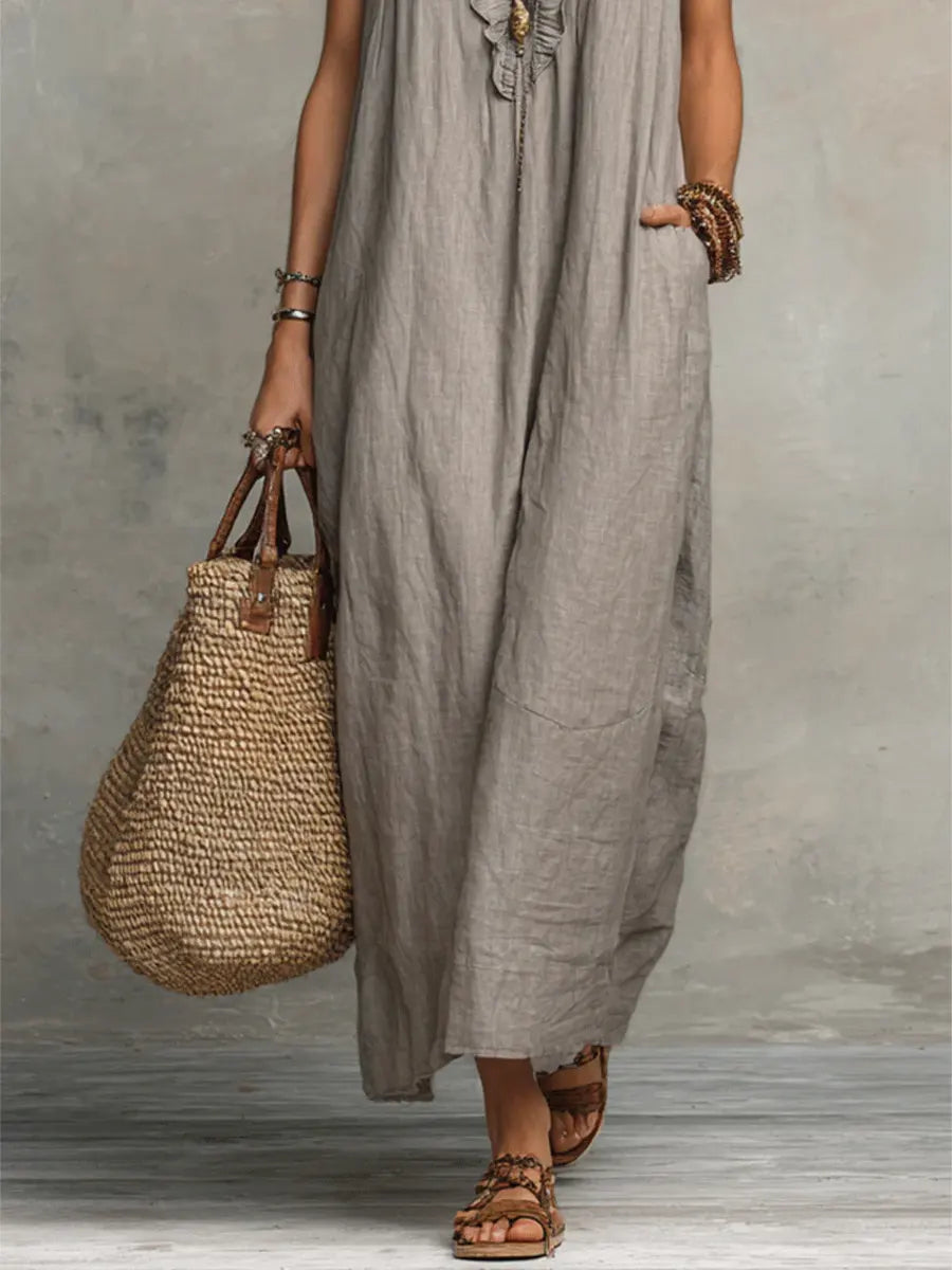 Saskia | Linen Kaftan Boho Maxi Dress