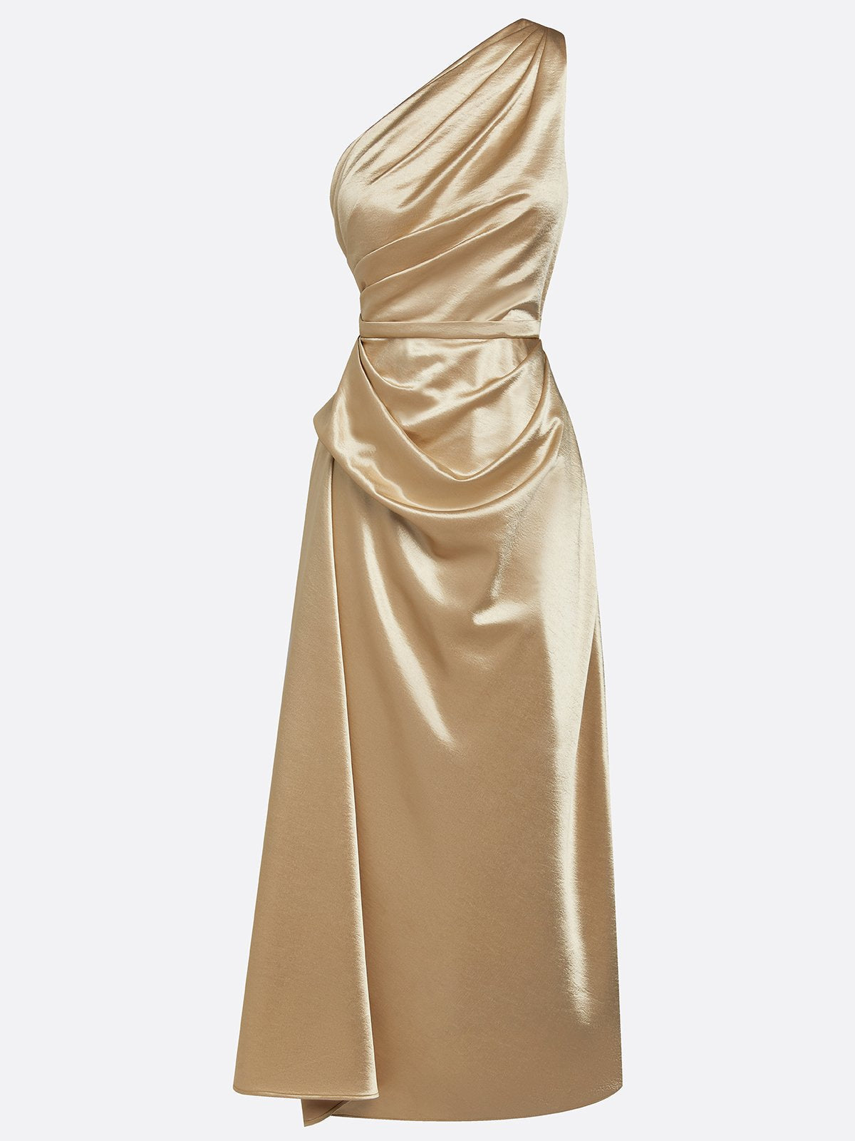 One Shoulder Satin Midi Dress for Special Occasions