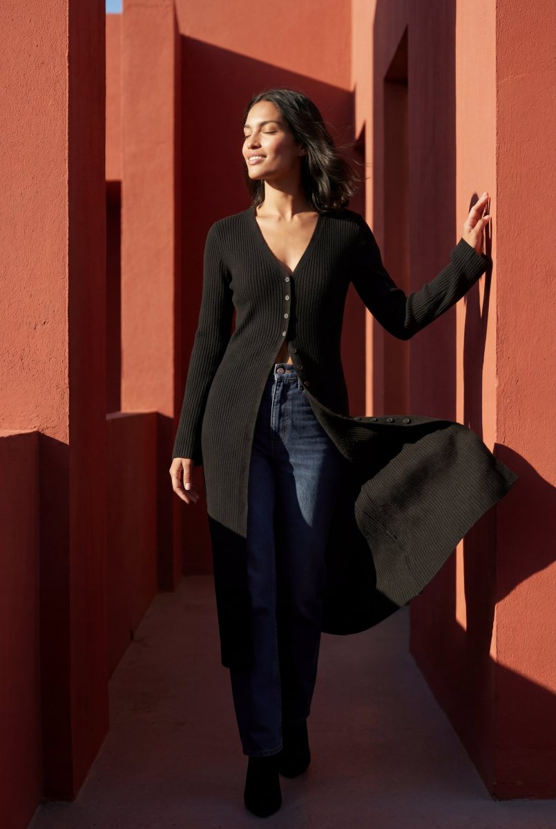 Celeste | Women's Ribbed Maxi Cardigan, Longline Knit