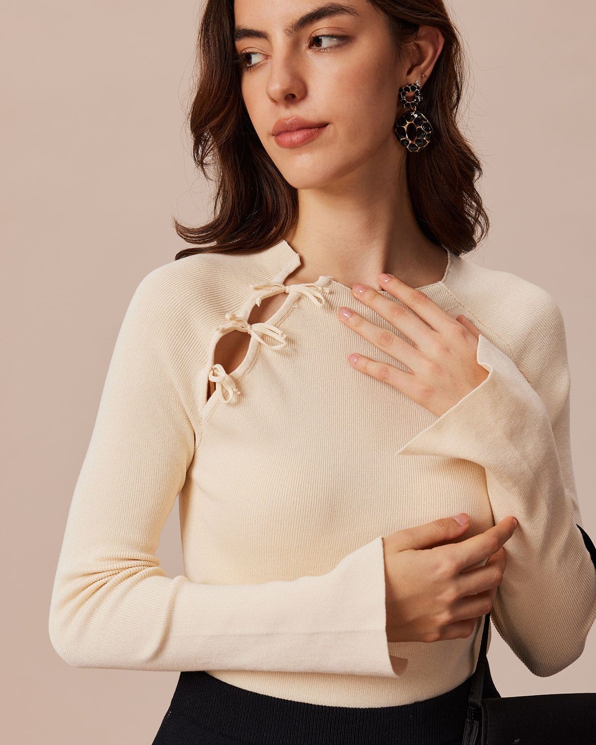 Wren | Women's Ribbed Cut-Out Bowknot Knit Top