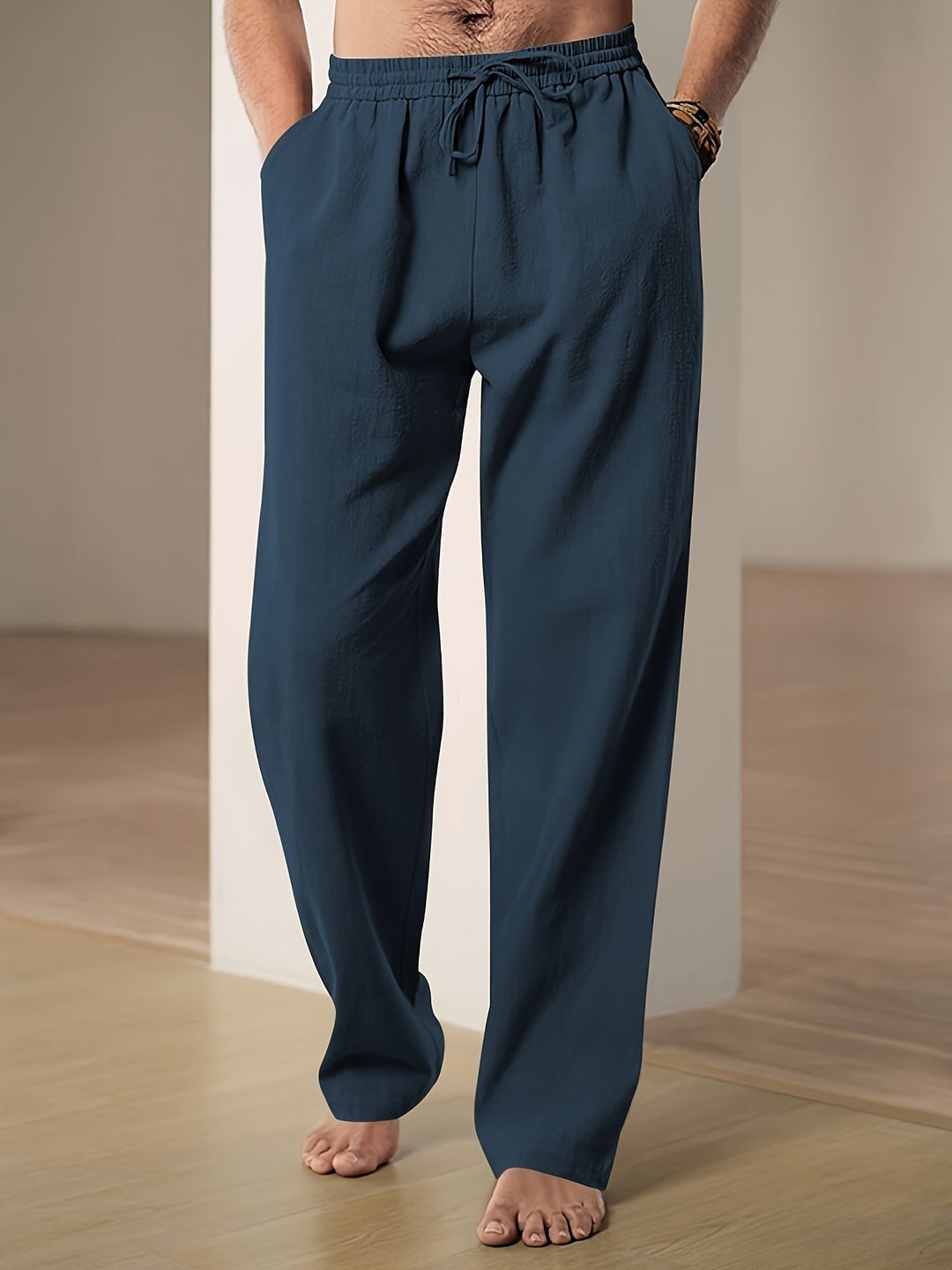 Luca | Men's Straight-Leg Elastic-Waist Linen Trousers