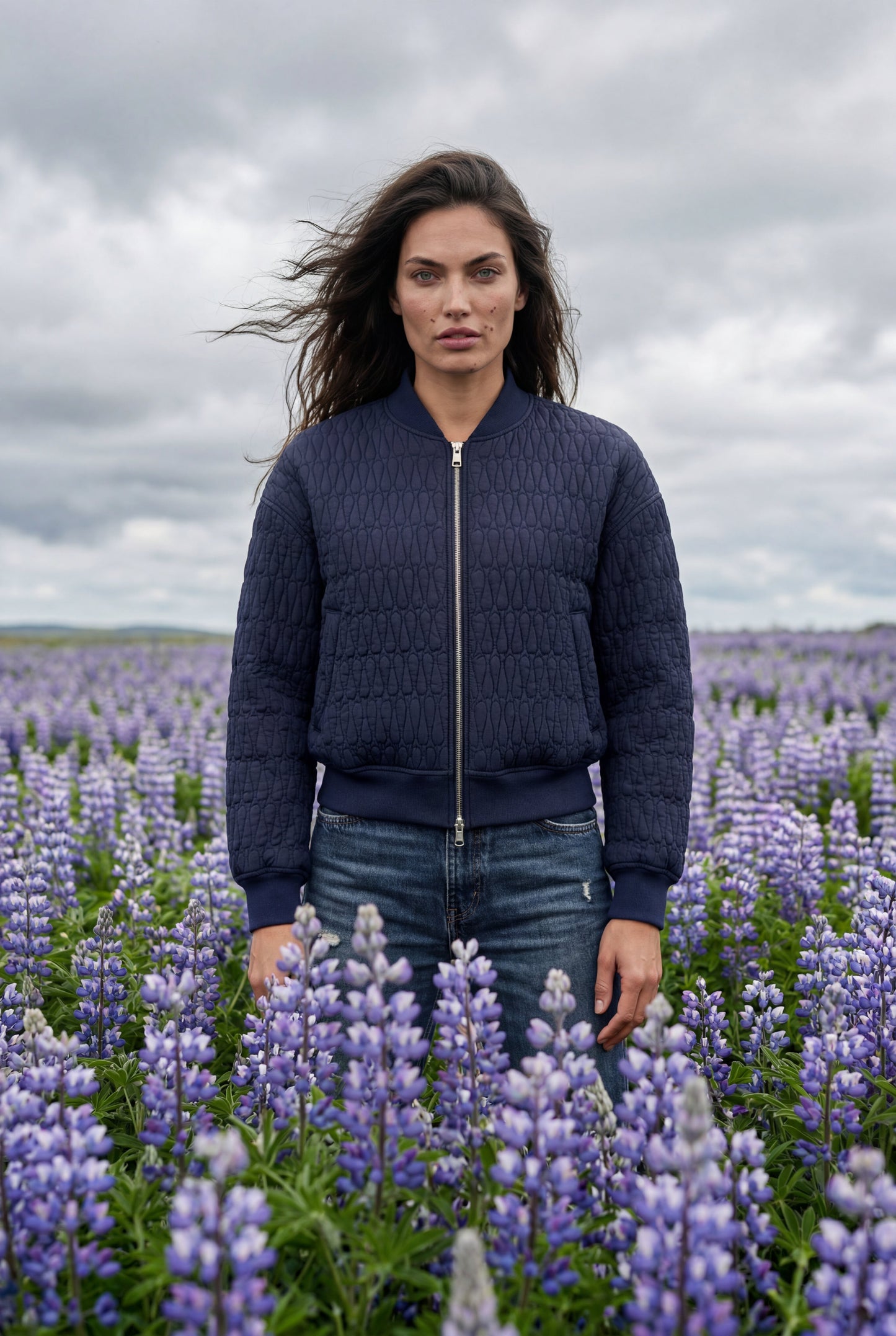 Billie | Women's Quilted Bomber Jacket, Ribbed Trim