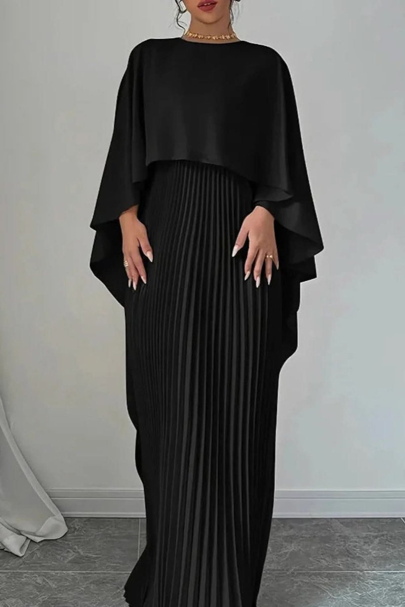 Vivienne | Women's Pleated Cape Overlay Formal Maxi Dress