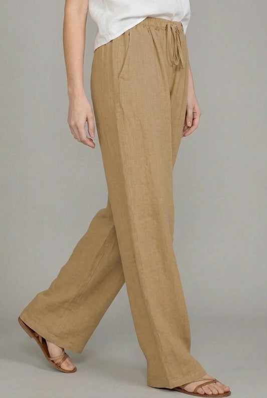 Olivia | Women's Relaxed Drawstring Linen Wide Leg Pants
