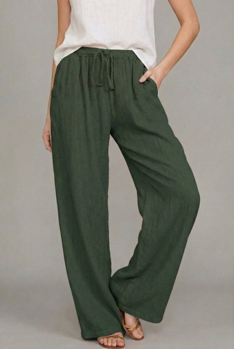 Olivia | Women's Relaxed Drawstring Linen Wide Leg Pants