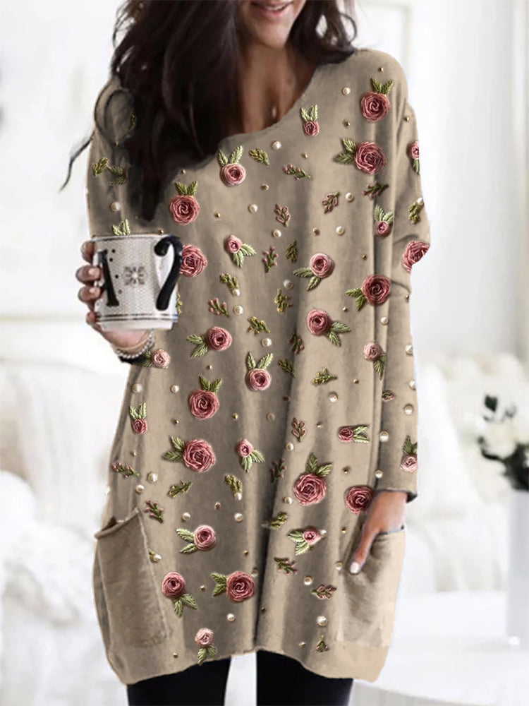 Maren | Embroidered Floral Long Sleeve Tunic Top