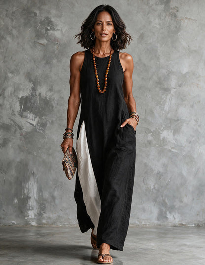 Linaris | Cotton Linen Colour Block Maxi Dress