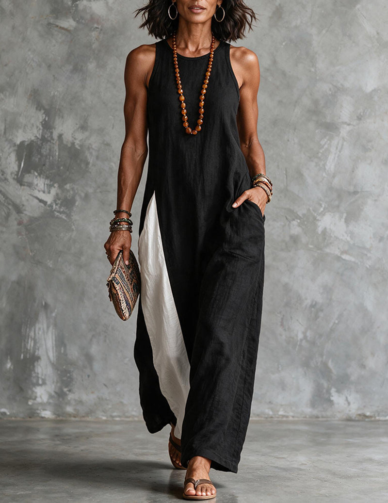 Linaris | Cotton Linen Colour Block Maxi Dress