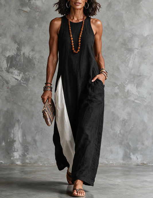 Linaris | Cotton Linen Colour Block Maxi Dress