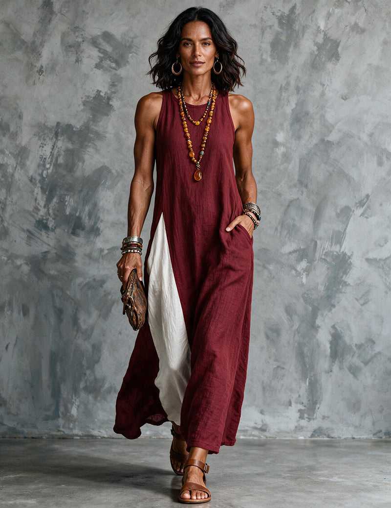 Linaris | Cotton Linen Colour Block Maxi Dress