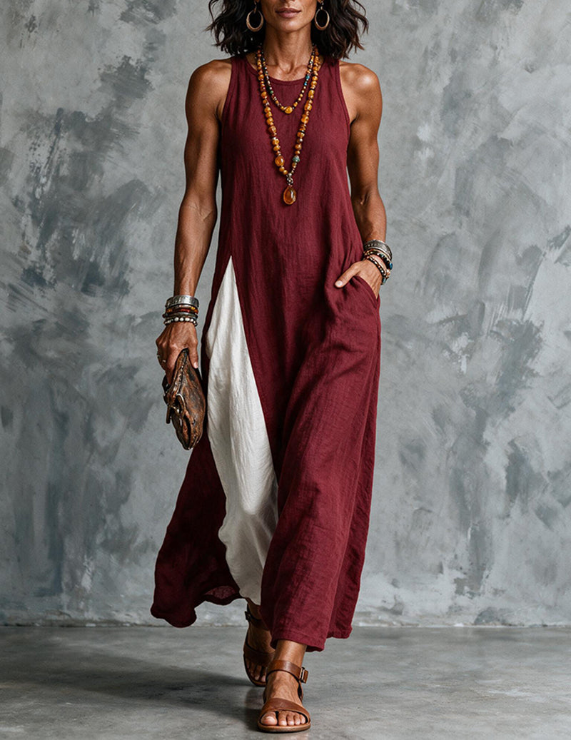 Linaris | Cotton Linen Colour Block Maxi Dress