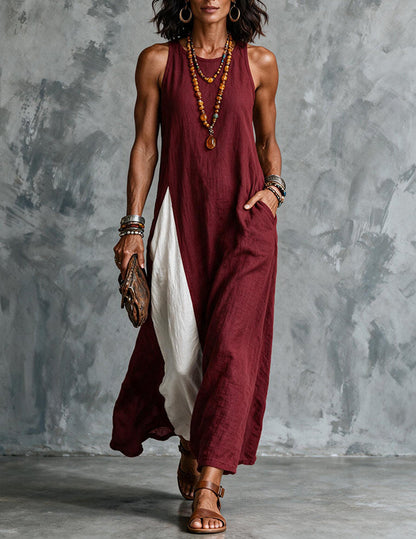 Linaris | Cotton Linen Colour Block Maxi Dress