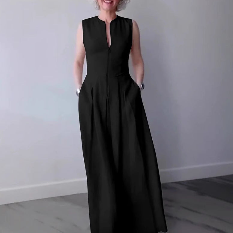 Sleeveless Wide-Leg Zip Jumpsuit | Effortless One-Piece for Women