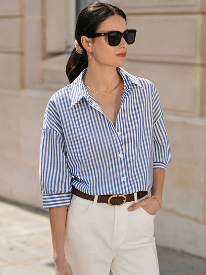 Clara | Blue and White Striped Women's Top