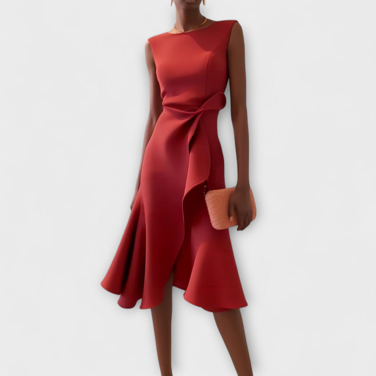 Dravia | Sleeveless Asymmetric Draped Evening Midi Dress