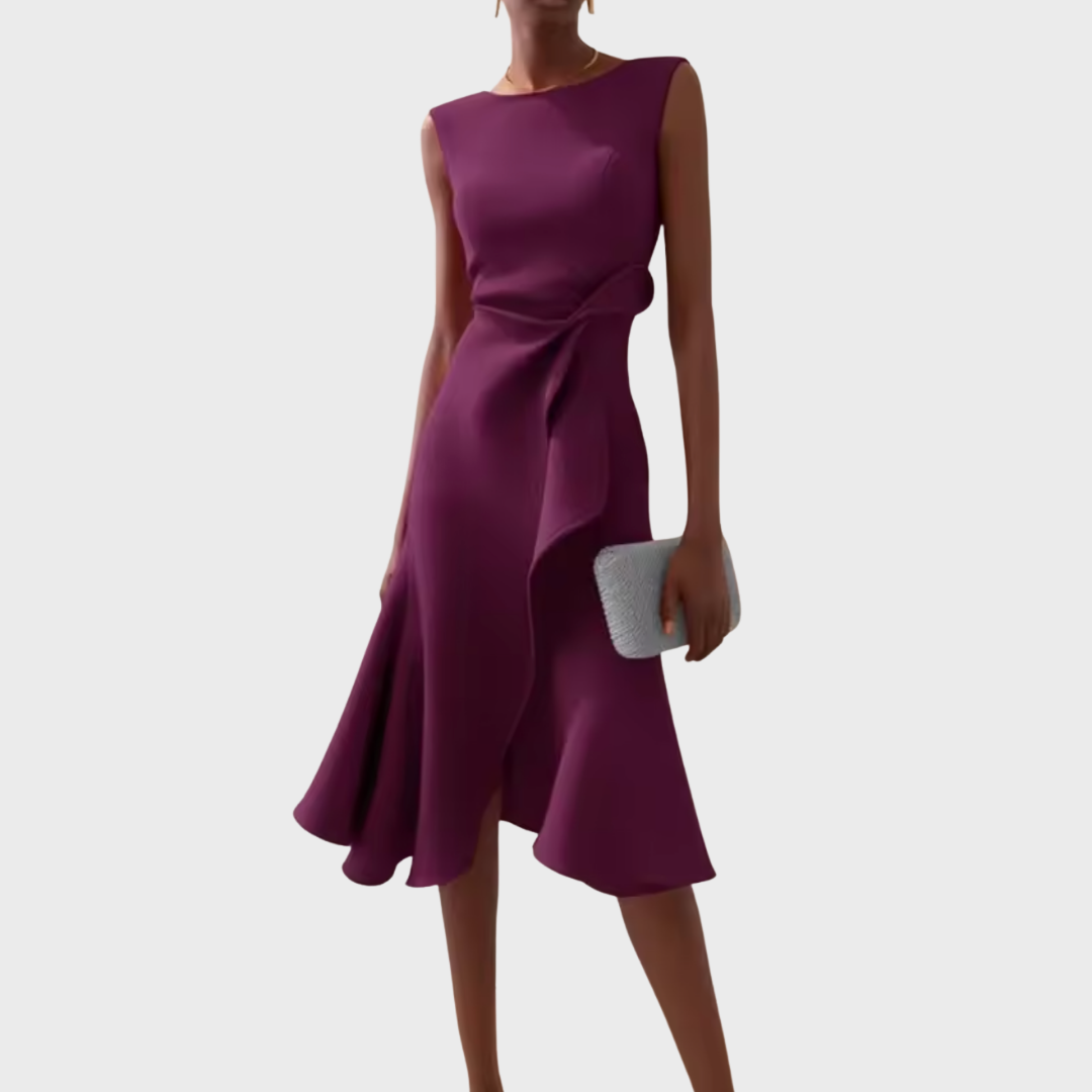 Dravia | Sleeveless Asymmetric Draped Evening Midi Dress
