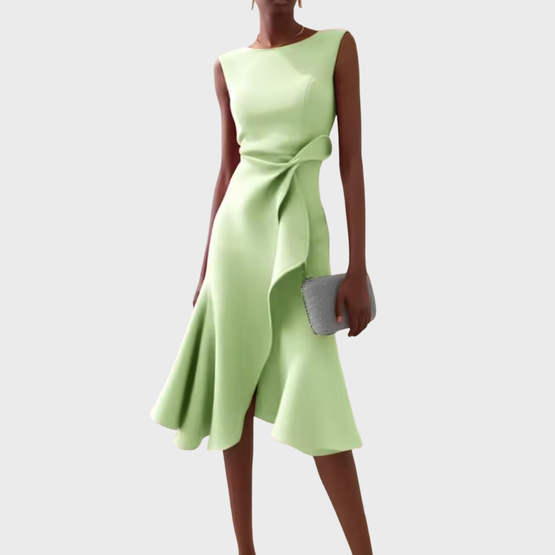 Dravia | Sleeveless Asymmetric Draped Evening Midi Dress