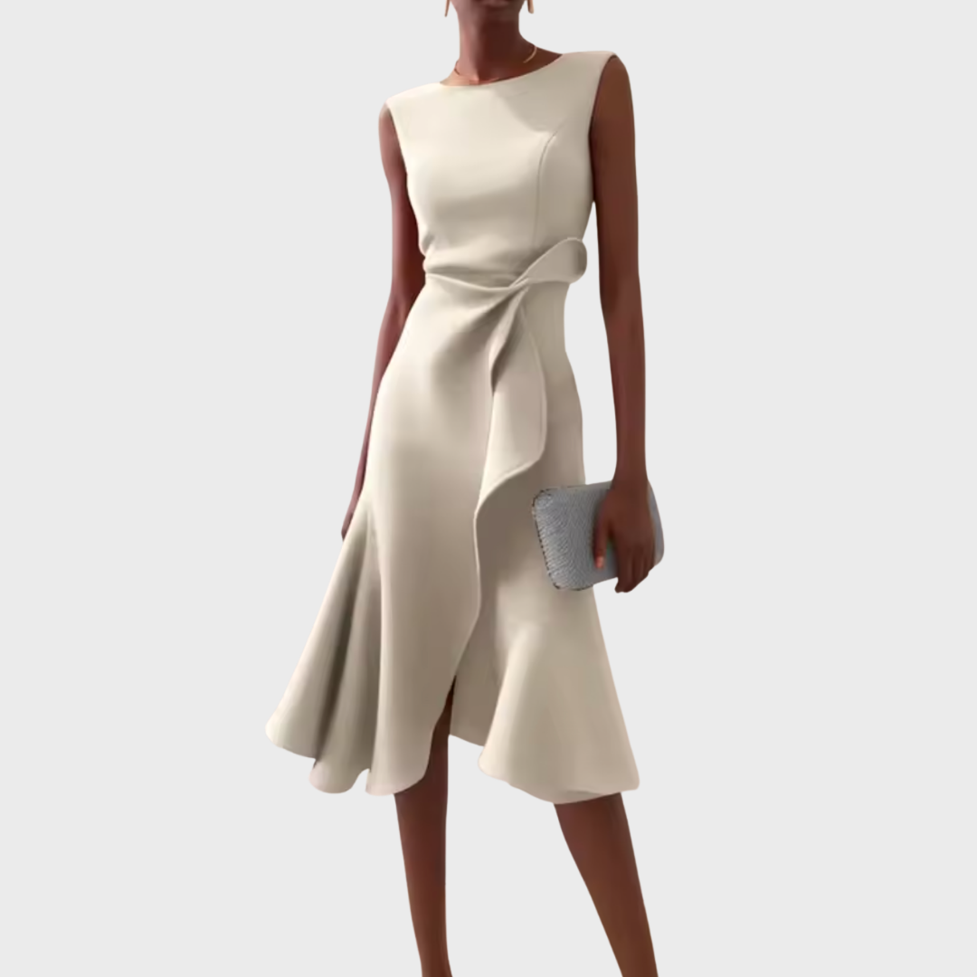 Dravia | Sleeveless Asymmetric Draped Evening Midi Dress