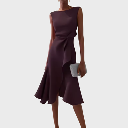 Dravia | Sleeveless Asymmetric Draped Evening Midi Dress