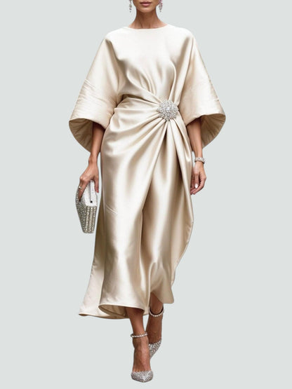 Capella | Draped Cape Sleeve Brooch Formal Maxi Gown