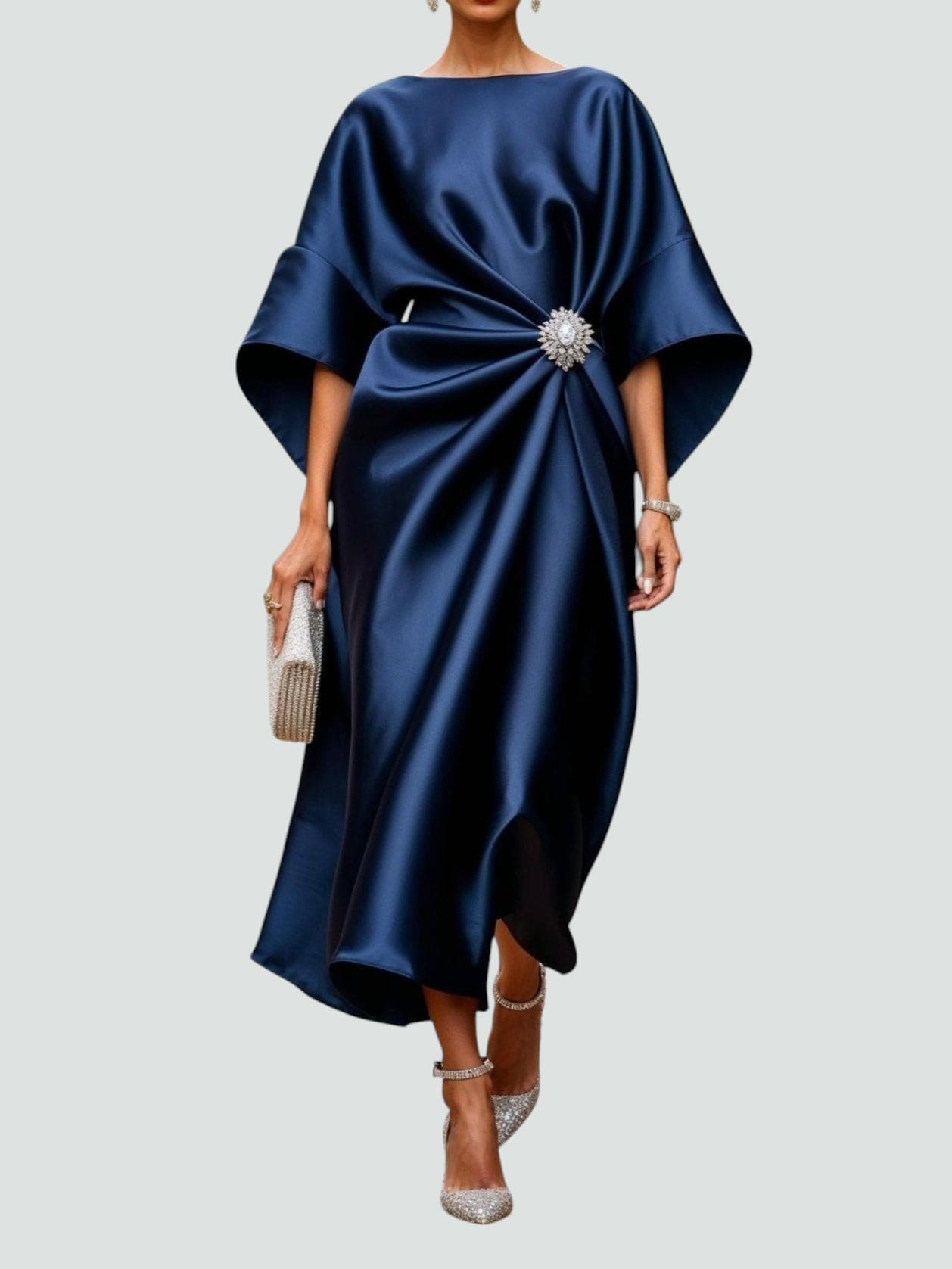 Capella | Draped Cape Sleeve Brooch Formal Maxi Gown