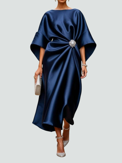Capella | Draped Cape Sleeve Brooch Formal Maxi Gown