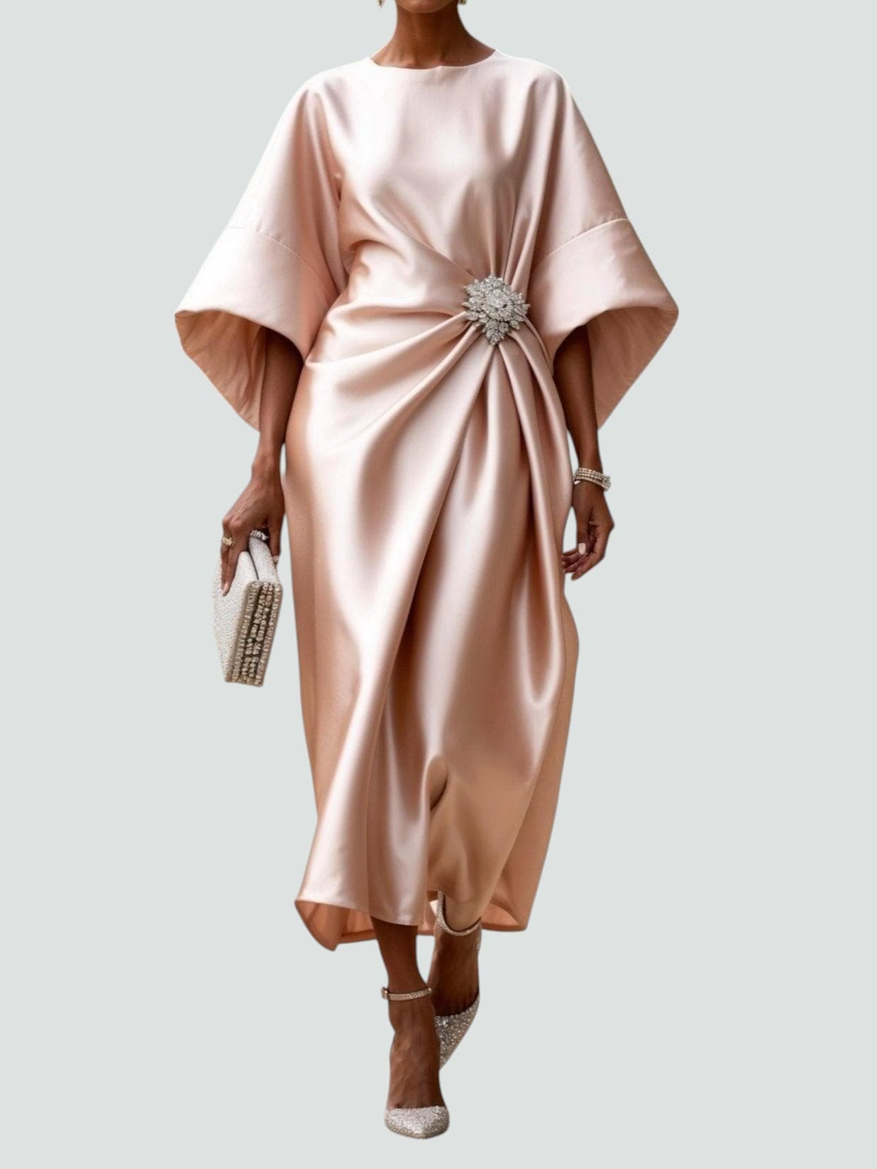Capella | Draped Cape Sleeve Brooch Formal Maxi Gown
