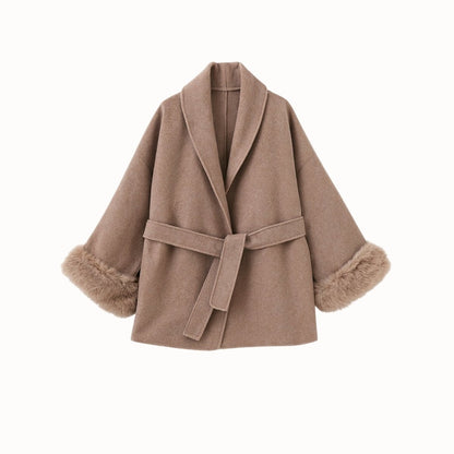 Lara | Belted Wool-Cashmere Coat with Fur Cuffs – Brown