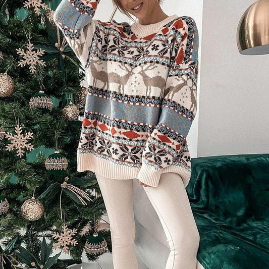 Pine | Womens Christmas Jumper Reindeer Loose Fit