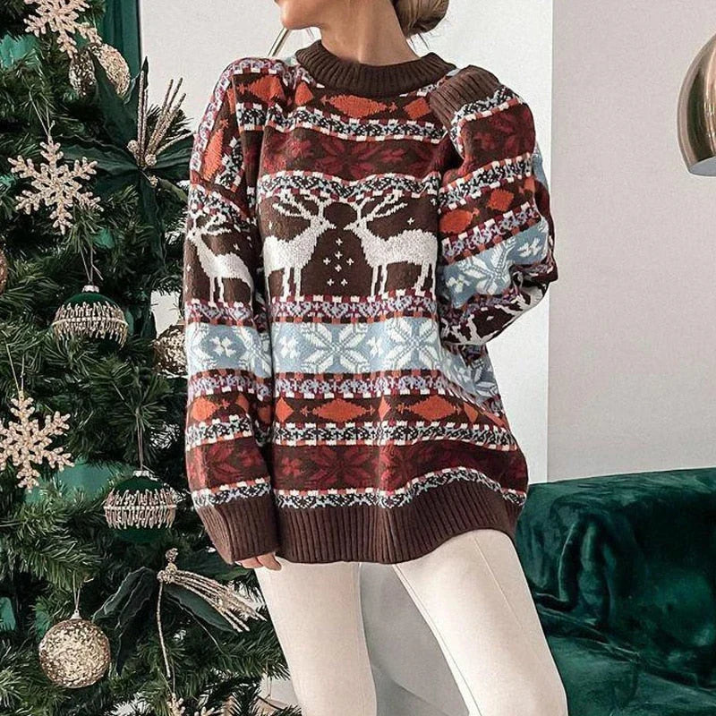 Pine | Womens Christmas Jumper Reindeer Loose Fit