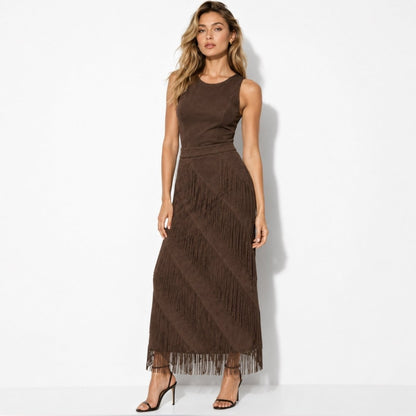 Cintia | Women's Tiered Fringe Maxi Skirt