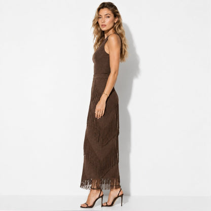 Cintia | Women's Tiered Fringe Maxi Skirt