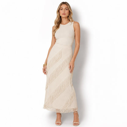 Cintia | Women's Tiered Fringe Maxi Skirt