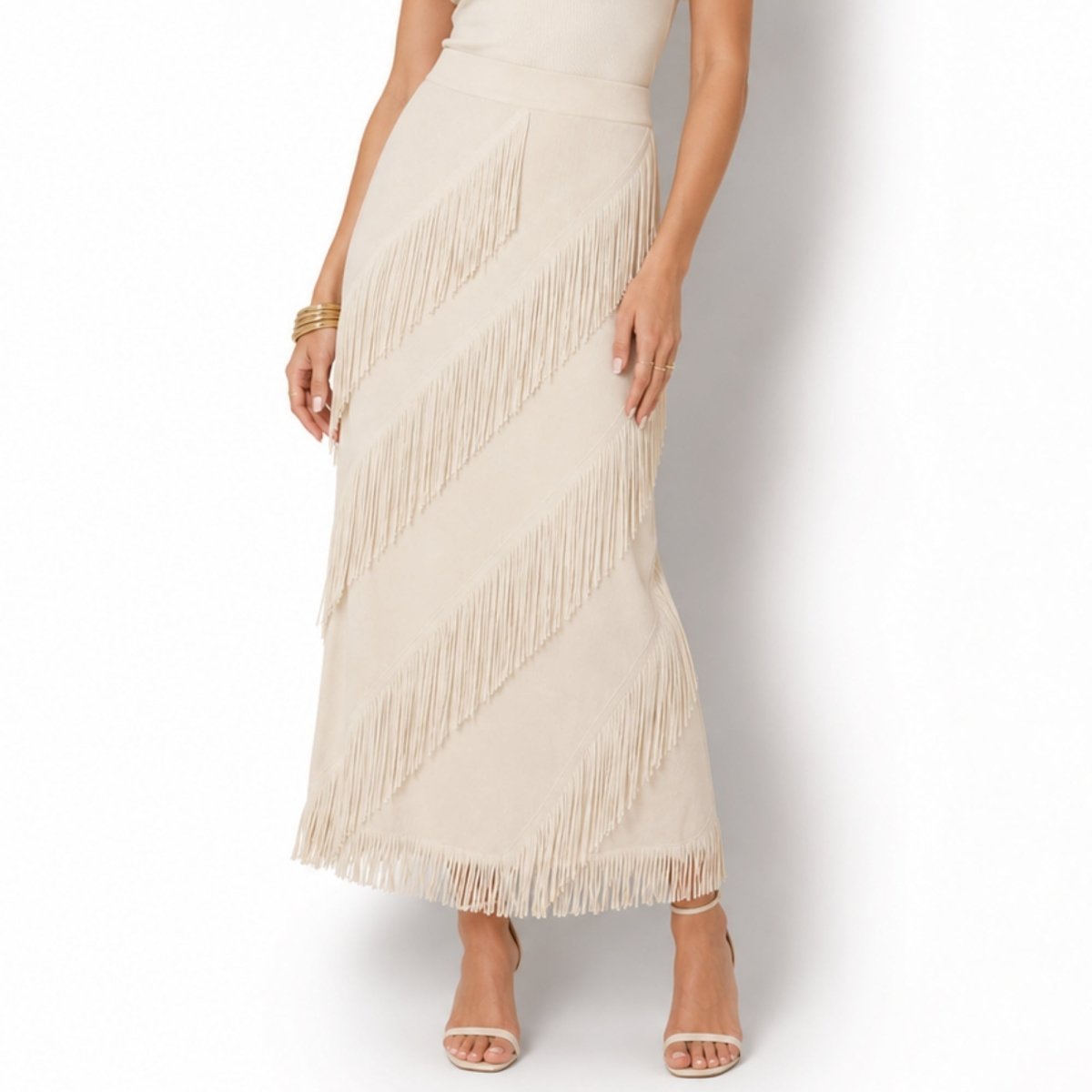 Cintia | Women's Tiered Fringe Maxi Skirt