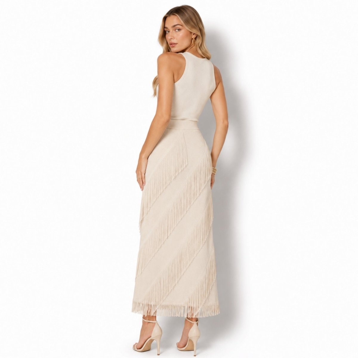 Cintia | Women's Tiered Fringe Maxi Skirt
