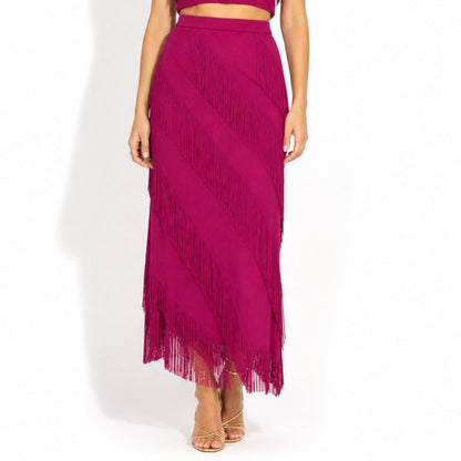 Cintia | Women's Tiered Fringe Maxi Skirt