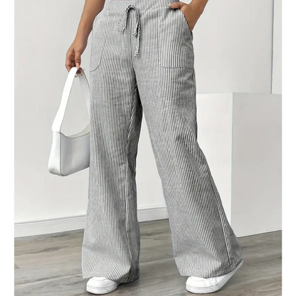 Amber | Women's Striped Wide-Leg Pants with Pockets