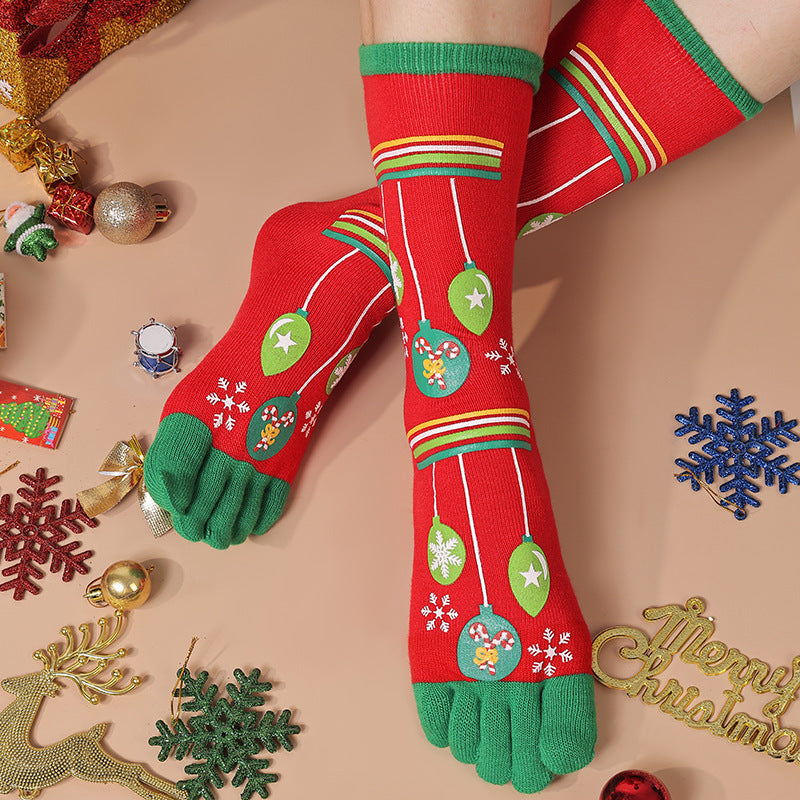 Marzipan | Christmas Socks Five Toe Contrast Cuff