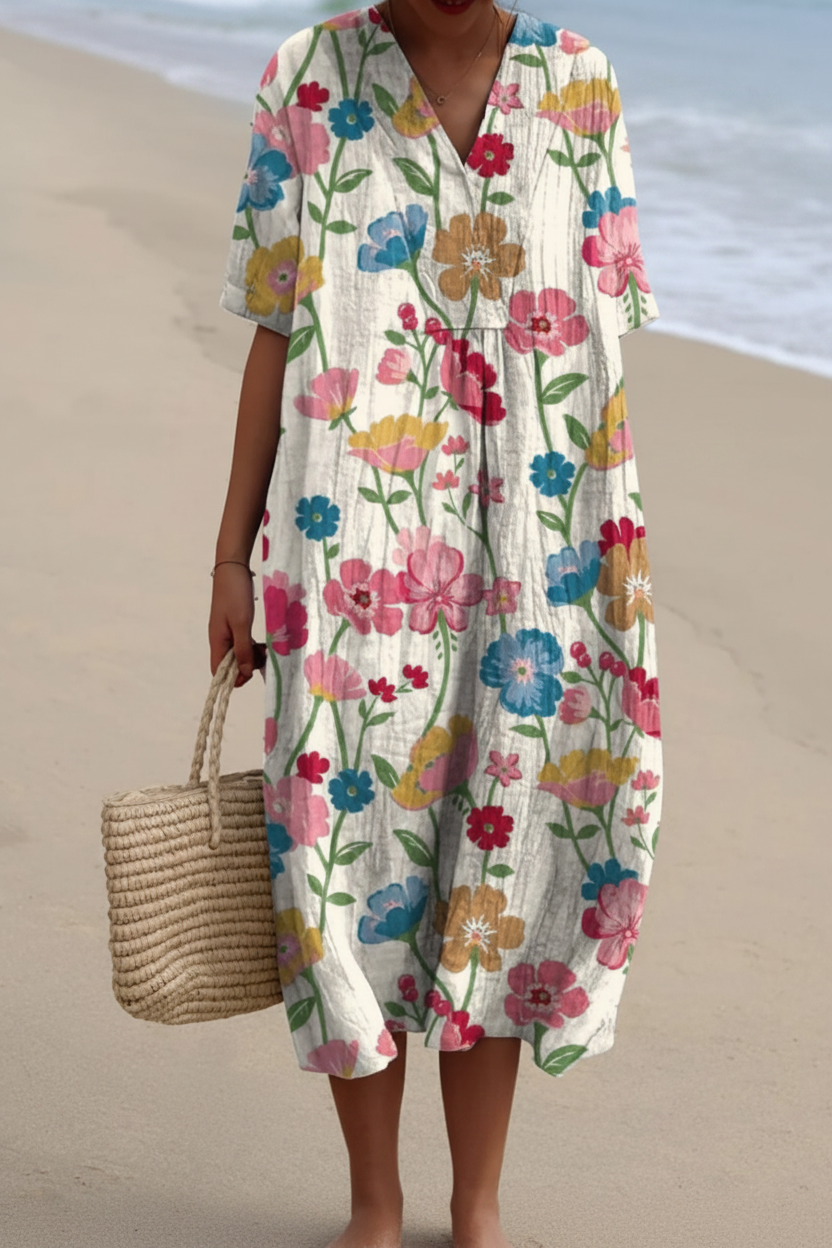 Floravia | Floral Flowy Lightweight Holiday Maxi Dress