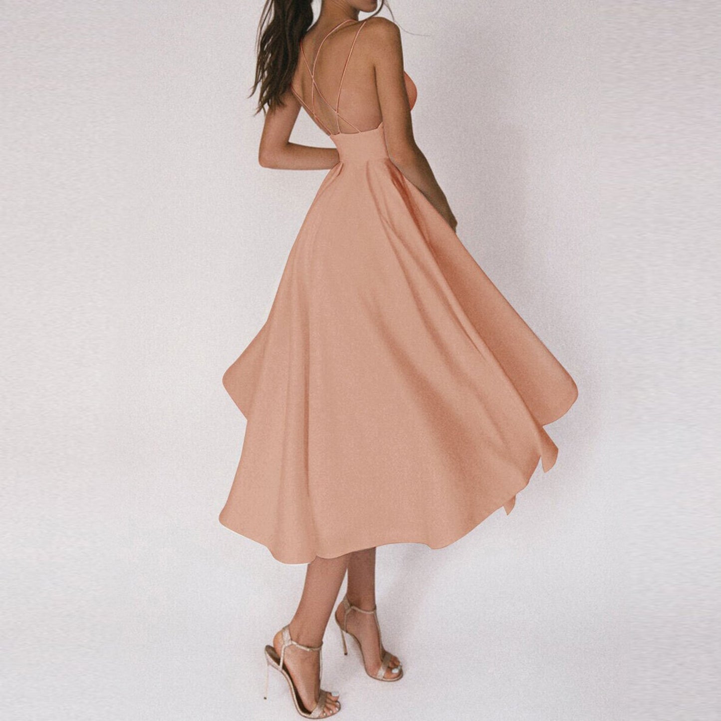 Flarova | Flared Skirt Structured Bodice Strap Midi Dress