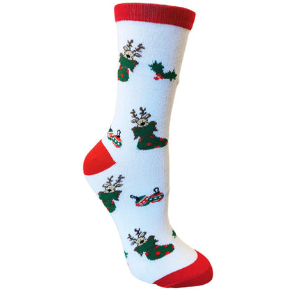 Toffee | Christmas Socks Reindeer Print Striped Cuff