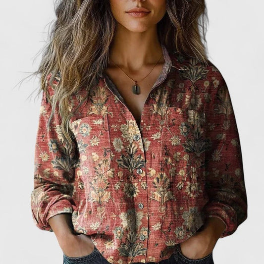 Indie | Women's Boho Print Long Sleeve Button-Up Blouse