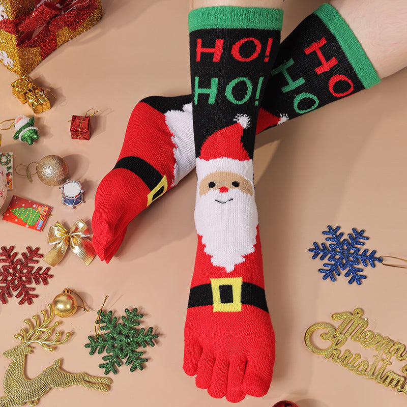 Marzipan | Christmas Socks Five Toe Contrast Cuff
