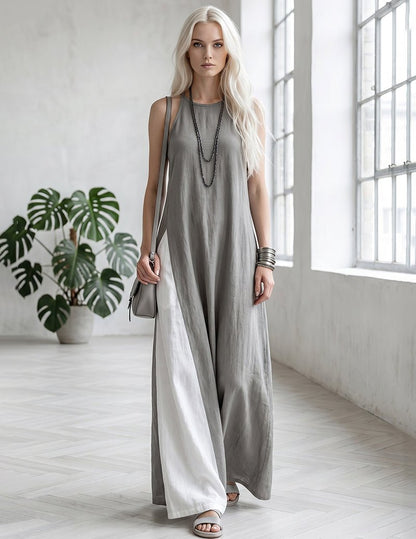 Linaris | Cotton Linen Colour Block Maxi Dress