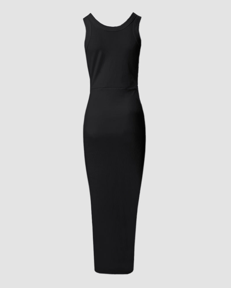 Kessara | Side Slit Ruched Sleeveless Bodycon Maxi Dress