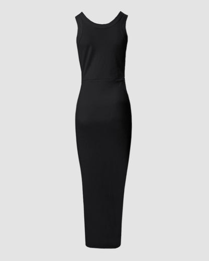 Kessara | Side Slit Ruched Sleeveless Bodycon Maxi Dress
