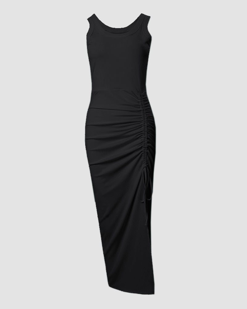 Kessara | Side Slit Ruched Sleeveless Bodycon Maxi Dress