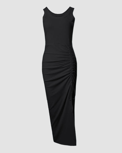 Kessara | Side Slit Ruched Sleeveless Bodycon Maxi Dress